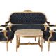 Set living din lemn masiv auriu cu tapiterie neagr