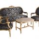 Set living din lemn masiv auriu cu tapiterie albas