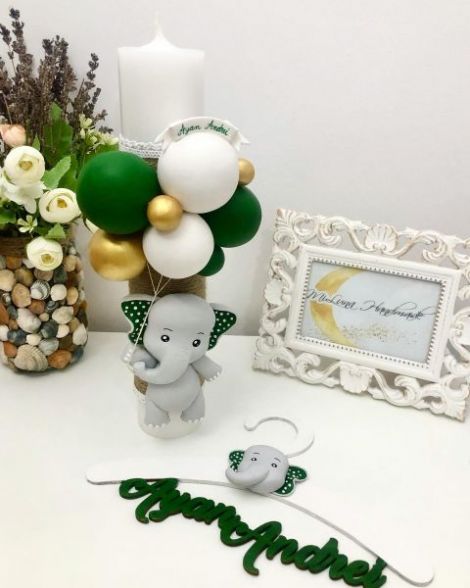 Lumanare botez personalizata Elefantel Verde