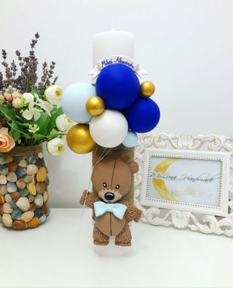 Lumanare botez Teddy Bear Albastru