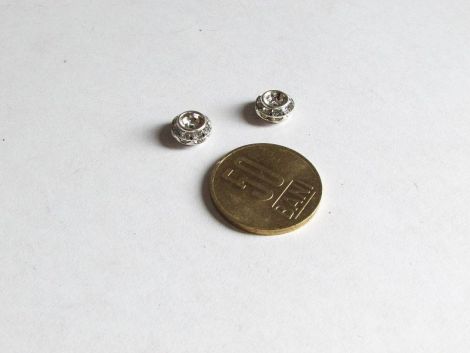 2buc distantiere rotunde duble argintii rhinestone