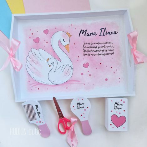 Set turta lebada pictat personalizat cu nume