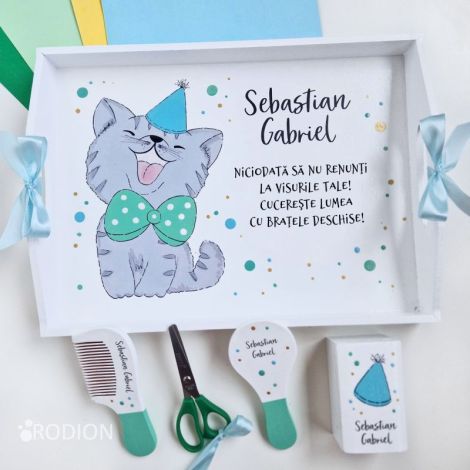 Set mot pisica pictat manual personalizat cu nume
