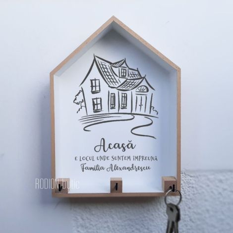 Cuier chei casuta personalizat cu nume handmade