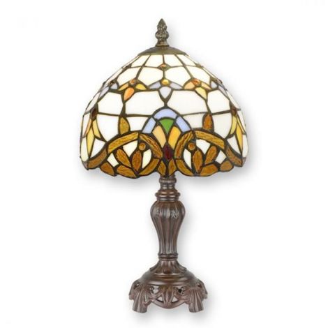 Lampa de masa Tiffany cu abajur alb cu arabescuri