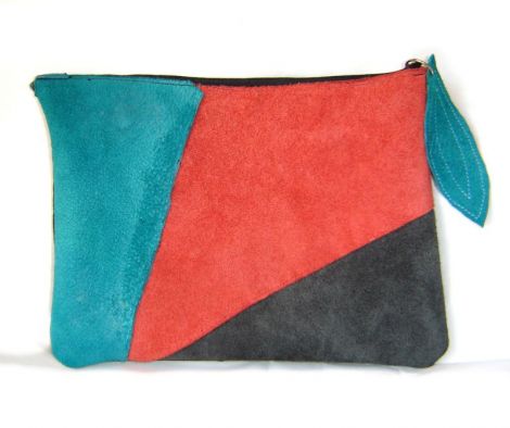 Plic multicolor patchwork din piele intoarsa