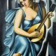 Doamna in bleu - pictura Art Deco ulei pe panza