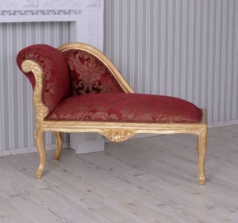 Sofa din lemn masiv auriu cu tapiterie rosie