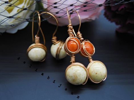 Cercei handmade unicat - margele ceramica si cupru