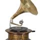 Gramofon rotund cu decoratiuni metalice aurii