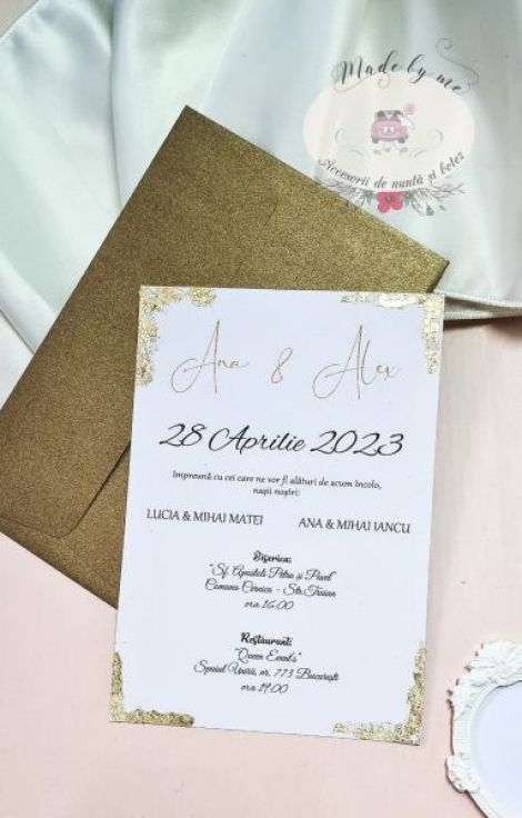 Invitatie nunta insertii aurii