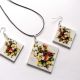set bijuterii lemn flori 