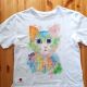 Tricou pictat manual PISICA MULTICOLORA 