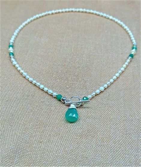 Colier argint perle agate onix Transport gratuit