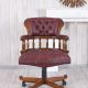 Fotoliu Chesterfield lemn mahon cu piele burgund
