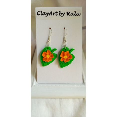 Cercei handmade Green Leaf ClayArt by Ralu Verde