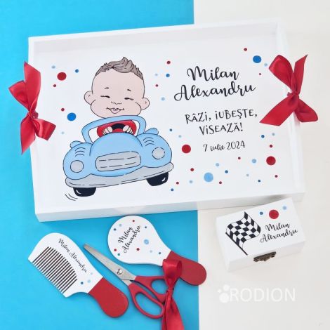 Set mot baietel masina pictat personalizat cu nume