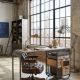 Birou industrial din metal cu lemn masiv maro