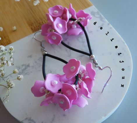 Cercei handmade statement unicat -flori - foamiran