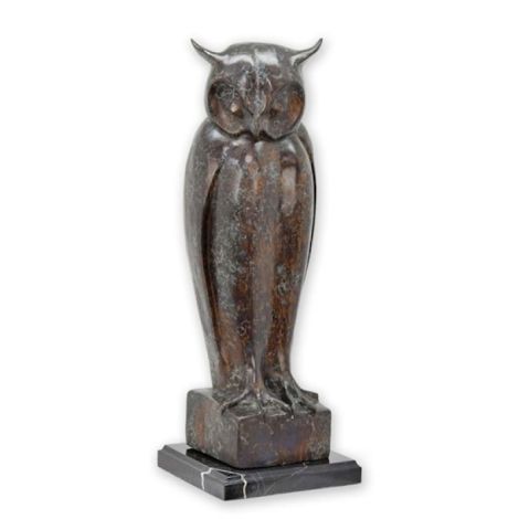 Bufnita-statueta din bronz cu un soclu din marmura