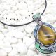 Colier handmade statement pandantiv ochi de tigru 