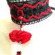 Chocker dantelat negru cu clopotel de floare rosu