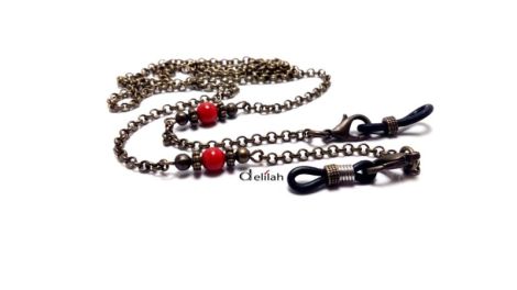 Lantisor ochelari din bronz si coral