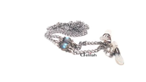 Lant argintiu ochelari cu margele frosted gri