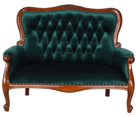 Sofa Chippendale din lemn mahon cu tapiterie catif