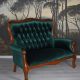 Sofa Chippendale din lemn mahon cu tapiterie catif