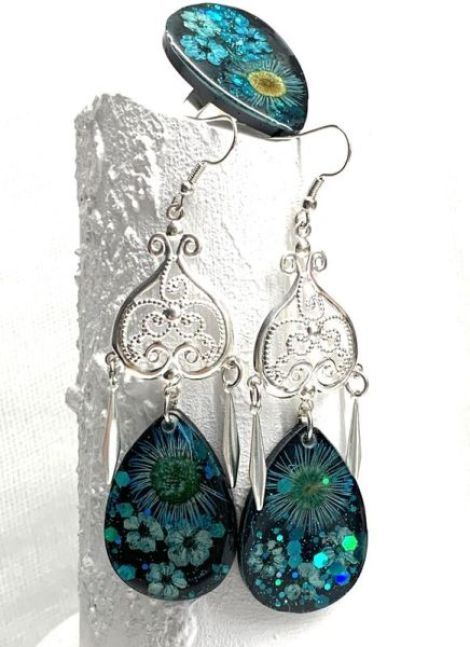 Set bijuterii handmade unicat din rain i flori 