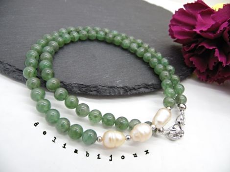 Colier handmade - aventurin si perle cultura cod1