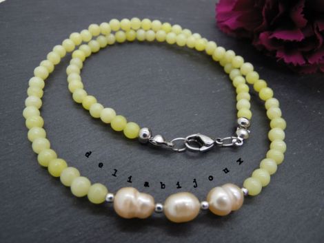 Colier handmade - jad si perle cultura cod1045