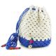 Geanta tip sac  tricotata alb cu albastru