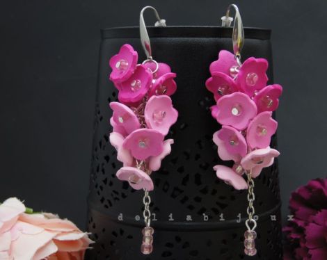 Cercei handmade statement unicat -flori - foamiran