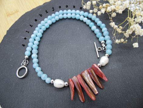 Colier handmade - angelit sidef si perle cultura