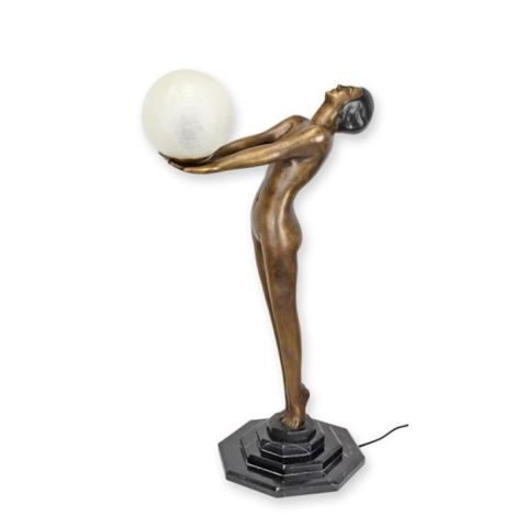 Femeie cu glob de sticla-lampa din bronz