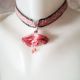 chocker piele dantela si clopotel roz piersica