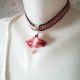 chocker piele dantela si clopotel roz piersica
