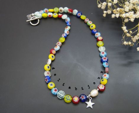 Colier handmade - Millefiori si perle cultura cod