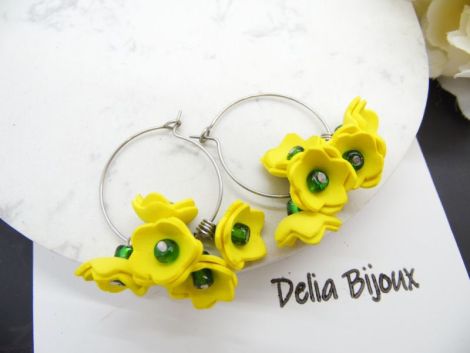 Cercei Handmade din Foamiran Galben cu Detalii Flo