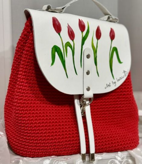 rucsac crosetat si pictat manual