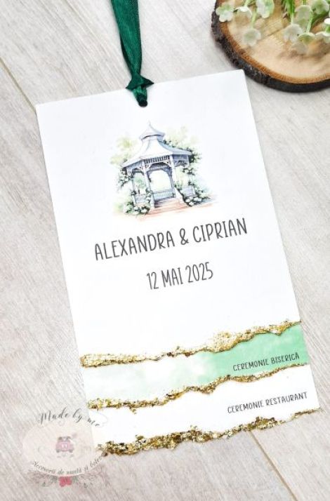 Invitatie nunta retro cu foita gold