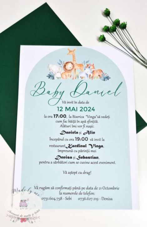 Invitatie botez jungla pastel