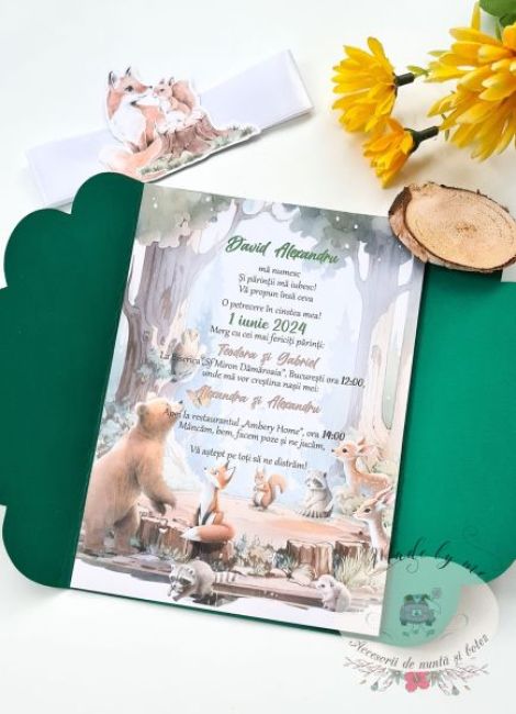 Invitatie botez Wood watercolor