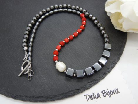 Colier handmade unicat - perla cultura hematit c