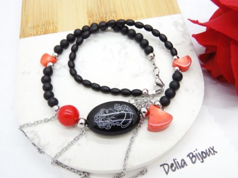 Colier handmade unicat - coral onix scoica cod1