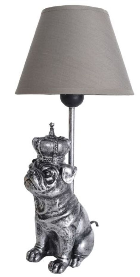 Lampa de masa cu un buldog argintiu cu coroana 