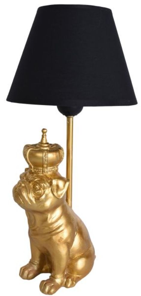 Lampa de masa cu un buldog auriu cu coroana