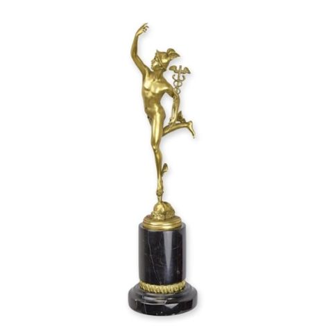 Statueta Mercur din bronz cu un soclu din marmura